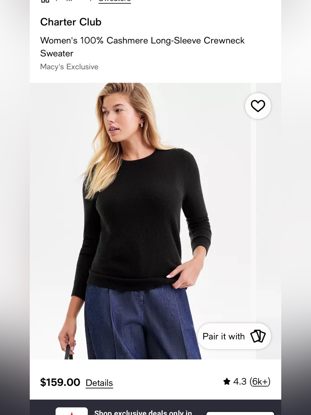 100% Cashmere sweater - black, size large
